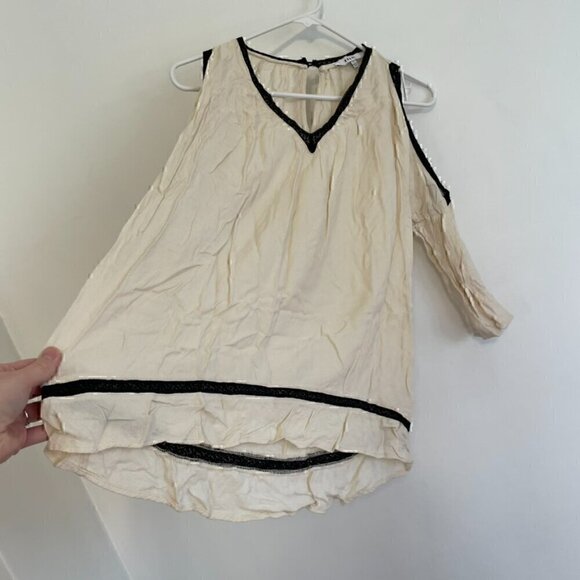 RO&DE ANTHROPOLOGIE Lace Trim Cold Shoulder Blouse Cream Ivory Black 3/4 Sleeve - Picture 9 of 14